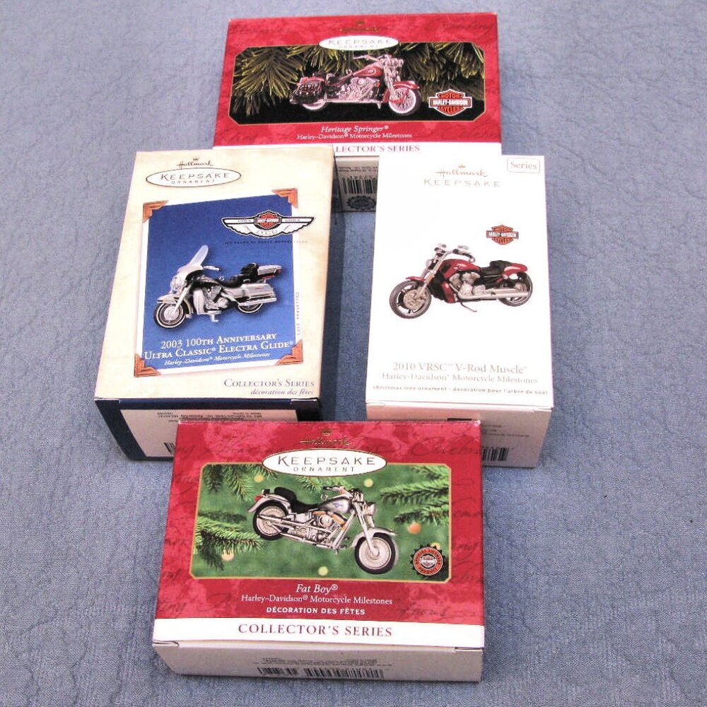 HARLEY HALLMARK HERITAGE, ANNIVERSARY, V-ROD, FAT BOY KEEPSAKE ORNAMENTS